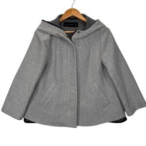 Zara‎ Light Gray Hooded Wool Blend Coat Sz XL Minimalist Cozy ScandiStyle Fall